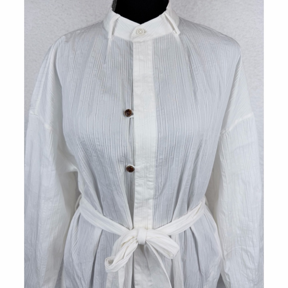 ZIILAM • White Modern Long Sleeve Belted Shirt Dress, S - Picture 9 of 15